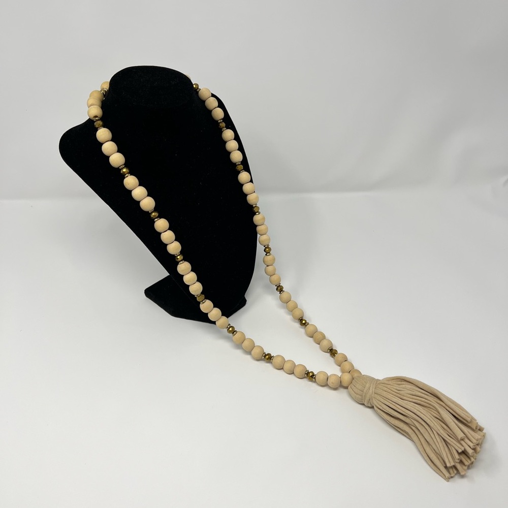 Wood Bead Tassel Necklace Rustic Farmhouse Beaded Jewelry  Boho Accessories Rope - Picture 4 of 12